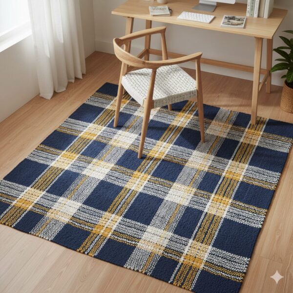 Soft pastel rug in dusty rose and sage green, ideal for a nursery.