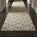 Luxurious and soft premium cotton hallway runner with a subtle diamond pattern in beige and grey.