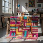 A unique, one-of-a-kind, artist-designed handwoven Shatranji rug.