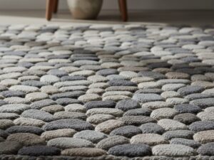 A highly textured and durable jute rug in multiple shades of grey, resembling river stones.