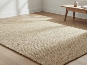 A timeless and versatile area rug in natural beige with a rich, chunky basketweave texture.