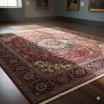 An heirloom-quality rug with an extremely complex and detailed central medallion and borders.