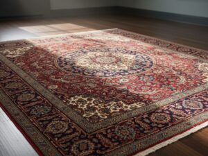 An heirloom-quality rug with an extremely complex and detailed central medallion and borders.